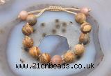 CGB9720 12mm round picture jasper & moonstone adjustable bracelets