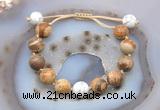 CGB9731 12mm round picture jasper & white howlite adjustable bracelets