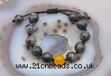 CGB9802 12mm round black labradorite & candy jade adjustable bracelets