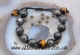 CGB9813 12mm round black labradorite & yellow tiger eye adjustable bracelets