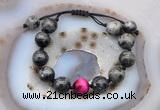 CGB9814 12mm round black labradorite & red tiger eye adjustable bracelets