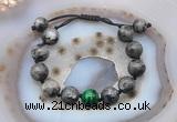 CGB9819 12mm round black labradorite & green tiger eye adjustable bracelets