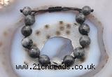 CGB9821 12mm round black labradorite & black rutilated quartz adjustable bracelets