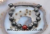 CGB9831 12mm round black labradorite & red agate adjustable bracelets