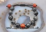 CGB9832 12mm round black labradorite & red banded agate adjustable bracelets