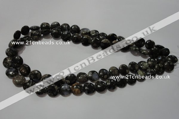 CGE123 15.5 inches 12mm flat round glaucophane gemstone beads