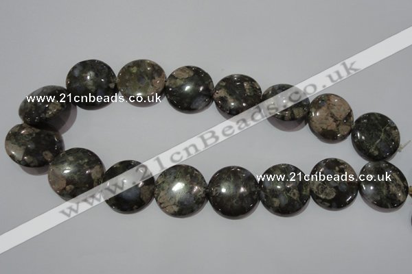 CGE128 15.5 inches 25mm flat round glaucophane gemstone beads