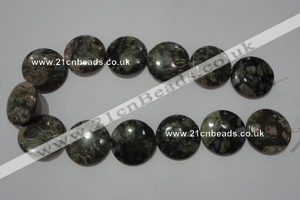 CGE129 15.5 inches 30mm flat round glaucophane gemstone beads