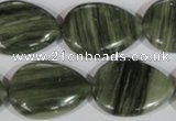 CGH15 15.5 inches 20*27mm flat teardrop green hair stone beads