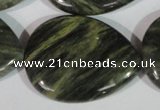 CGH16 15.5 inches 30*40mm flat teardrop green hair stone beads