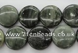 CGH18 15.5 inches 12mm flat round green hair stone beads wholesale