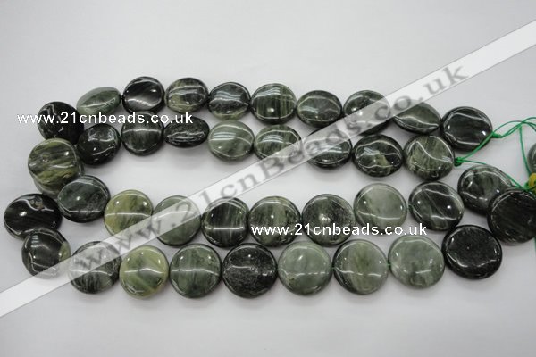 CGH19 15.5 inches 14mm flat round green hair stone beads wholesale