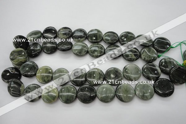 CGH20 15.5 inches 16mm flat round green hair stone beads wholesale