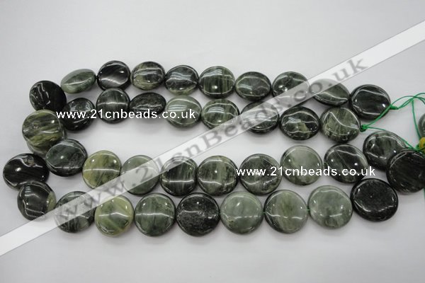 CGH22 15.5 inches 20mm flat round green hair stone beads wholesale