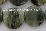 CGH23 15.5 inches 25mm flat round green hair stone beads wholesale