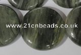 CGH24 15.5 inches 30mm flat round green hair stone beads