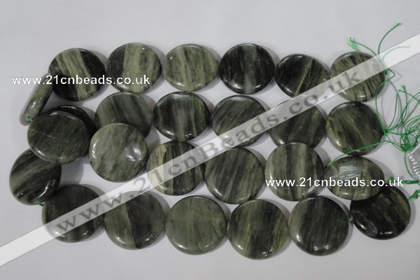 CGH24 15.5 inches 30mm flat round green hair stone beads