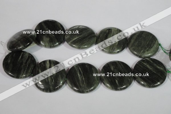 CGH25 15.5 inches 40mm flat round green hair stone beads