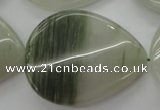 CGH36 15.5 inches 30*40mm twisted flat teardrop green hair stone beads