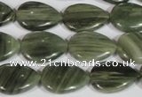 CGH52 15.5 inches 10*14mm flat teardrop green hair stone beads