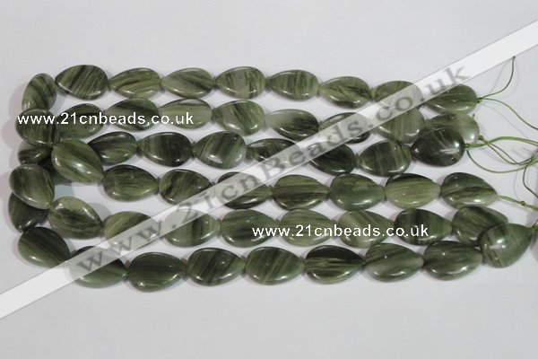 CGH52 15.5 inches 10*14mm flat teardrop green hair stone beads