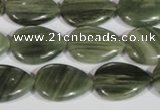 CGH53 15.5 inches 12*16mm flat teardrop green hair stone beads