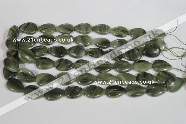 CGH53 15.5 inches 12*16mm flat teardrop green hair stone beads