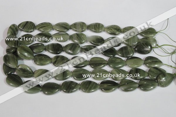 CGH54 15.5 inches 13*18mm flat teardrop green hair stone beads