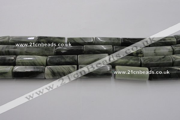 CGH61 15.5 inches 12*30mm faceted tube green hair stone beads