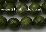 CGJ464 15.5 inches 12mm faceted round green jasper beads wholesale