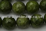 CGJ465 15.5 inches 14mm faceted round green jasper beads wholesale