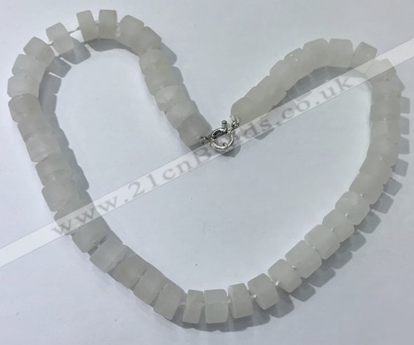 CGN170 20 inches 7*12mm - 9*12mm tyre matte white crystal necklaces