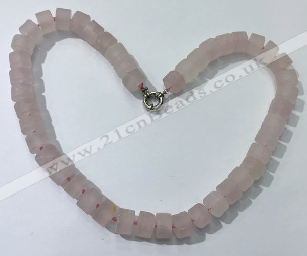 CGN171 20 inches 7*12mm - 9*12mm tyre matte rose quartz necklaces