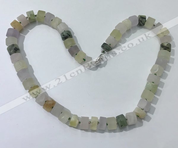 CGN176 20 inches 7*12mm - 9*12mm tyre matte mixed quartz necklaces