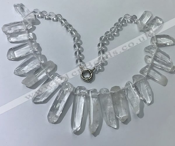 CGN185 23 inches 8*20mm - 11*60mm white crystal stick necklaces