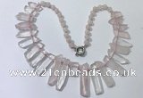 CGN186 23 inches 8*20mm - 11*60mm rose quartz stick necklaces