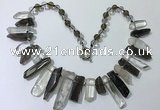 CGN190 8*20mm - 11*60mm white crystal & smoky quartz stick necklaces