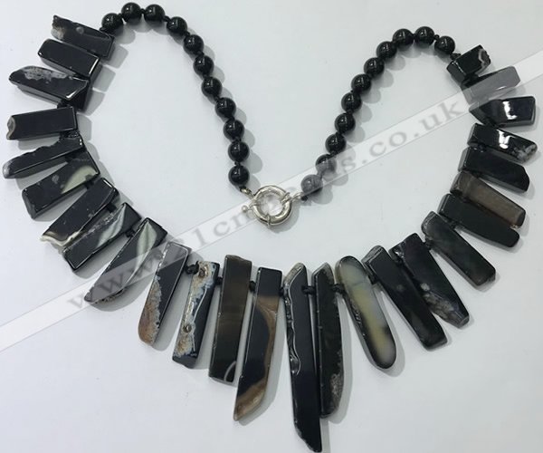 CGN192 23 inches 8*20mm - 11*60mm black agate stick necklaces