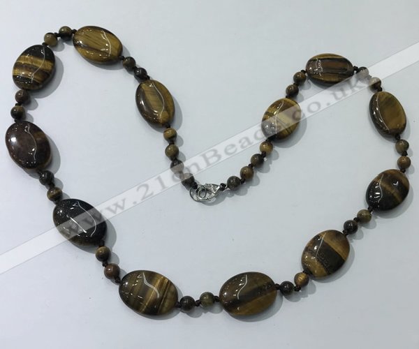 CGN205 22 inches 6mm round & 18*25mm oval yellow tiger eye necklaces