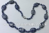 CGN208 22 inches 6mm round & 18*25mm oval blue spot stone necklaces