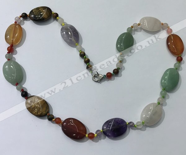 CGN210 22 inches 6mm round & 18*25mm oval mixed gemstone necklaces