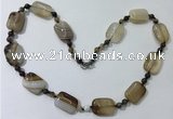 CGN231 22 inches 6mm round & 18*25mm rectangle agate necklaces