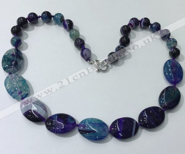 CGN255 20.5 inches 8mm round & 18*25mm oval agate necklaces