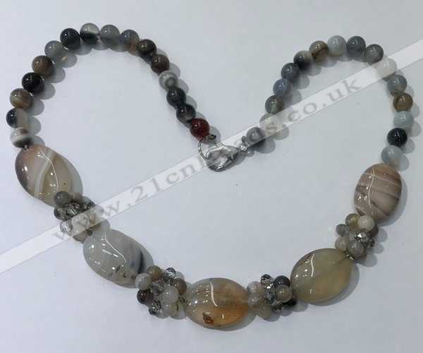 CGN270 18.5 inches 8mm round & 18*25mm oval agate beaded necklaces