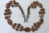 CGN292 24.5 inches chinese crystal & goldstone beaded necklaces