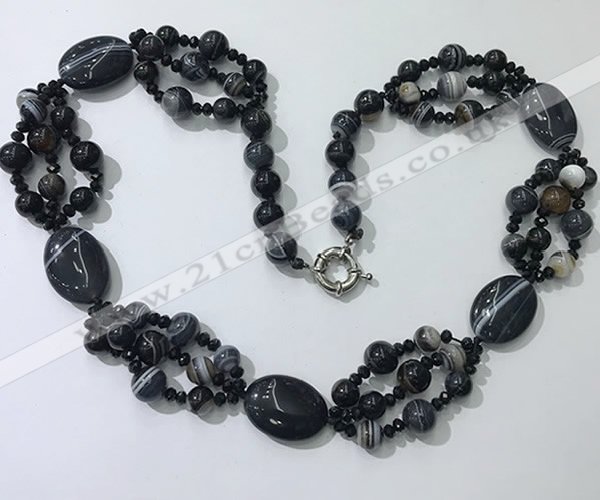 CGN295 24.5 inches chinese crystal & black agate beaded necklaces