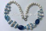 CGN297 24.5 inches freshwater pearl & agate beaded necklaces