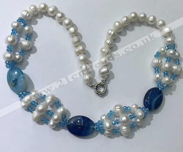 CGN297 24.5 inches freshwater pearl & agate beaded necklaces