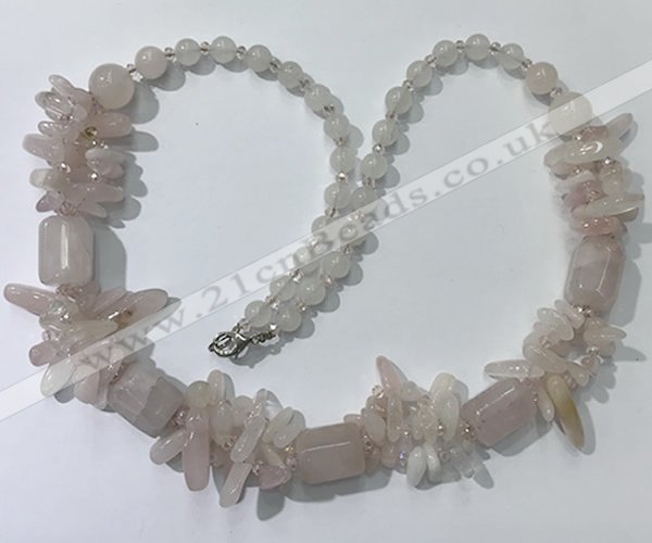 CGN300 27.5 inches chinese crystal & rose quartz beaded necklaces