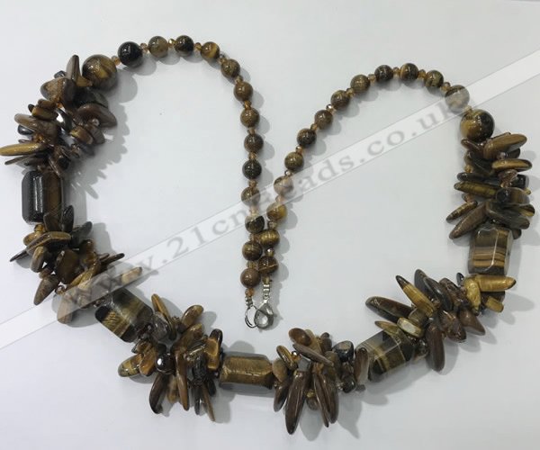 CGN308 27.5 inches chinese crystal & yellow tiger eye beaded necklaces